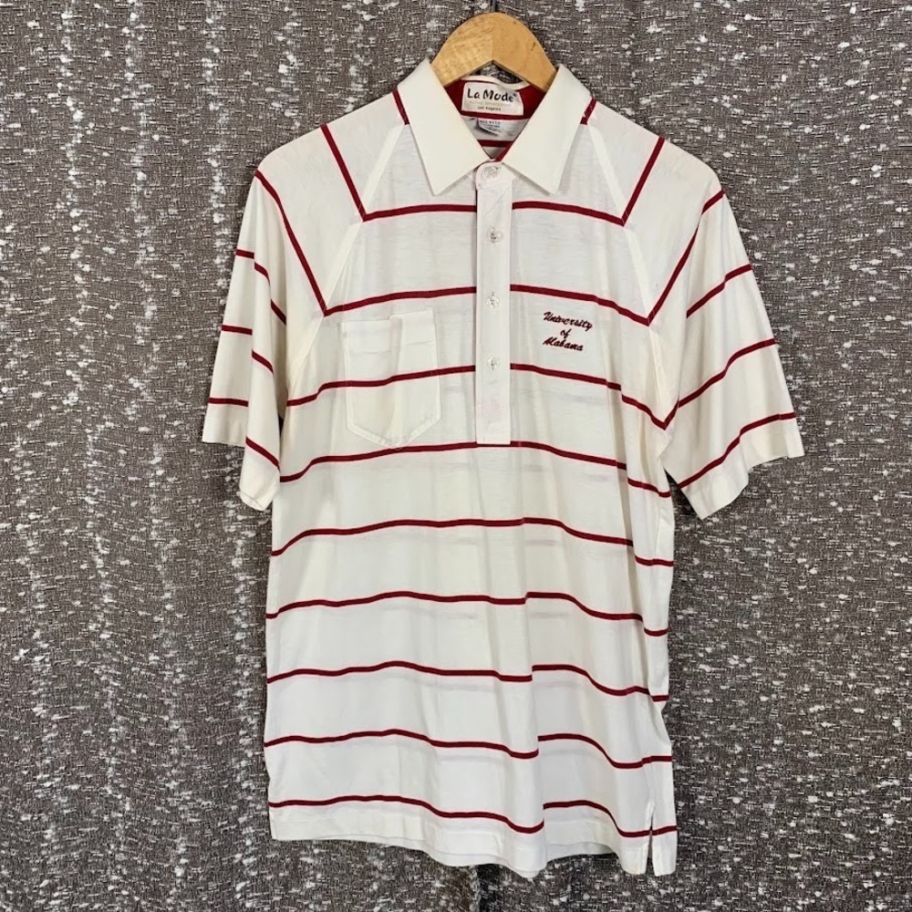 Vintage University of Alabama Striped Polo Shirt La Mode Red/White Men's Medium